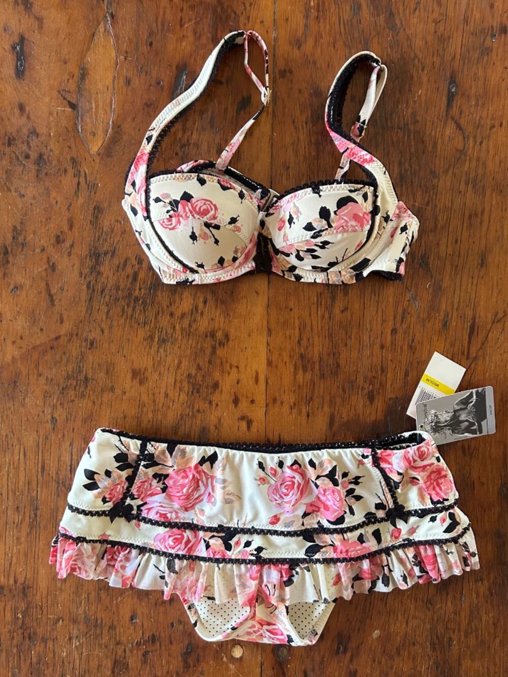 Vintage Betsey Johnson Gypsy Rose Floral Skirted Bikini Set